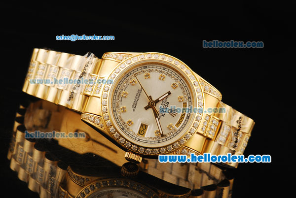 Rolex Day-Date Automatic Gold Case With Diamond Bezel and Strap - Click Image to Close